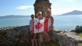 Heather Johnson and fellow travellers off the coast of Florianopolis, Brazil
