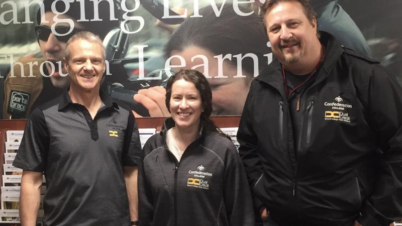 John Kantola, Chair of Apprenticeship, Trades​ and School College Work Initiative (SCWI), and Jim Keyes, SCWI Coordinator, welcome Nicole Thomson to her new role as SCWI College Advisor.