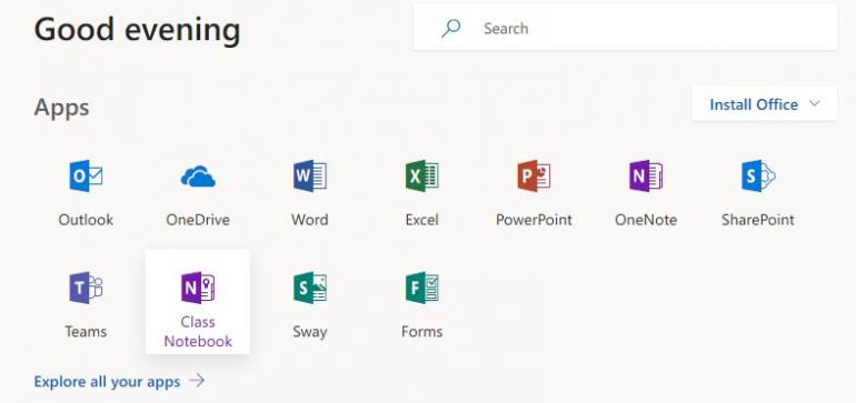 Office 365 home screen image