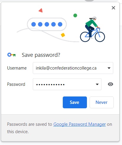 Google Chrome password pop up