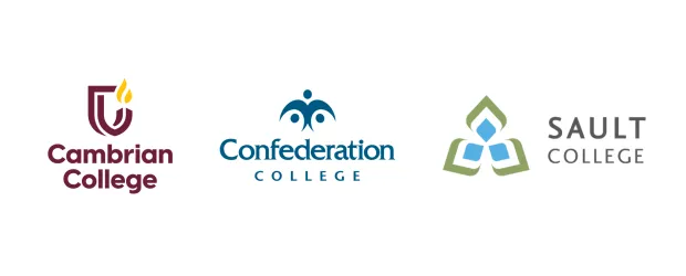 Logos of Cambrian College, Confederation College, and Sault College displayed side by side.