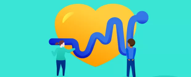 yellow heart with pulse monitor line through it