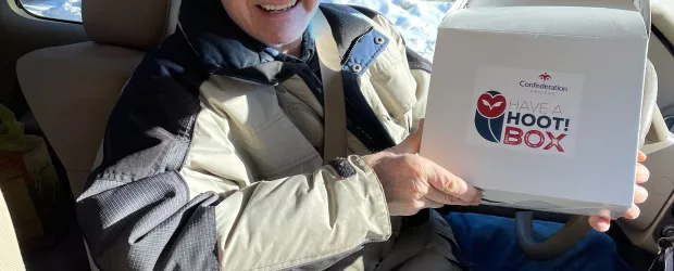 Community Partner picks up "Have a Hoot" event box