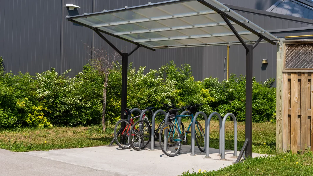 Image of covered bike rack at the McIntyre building.