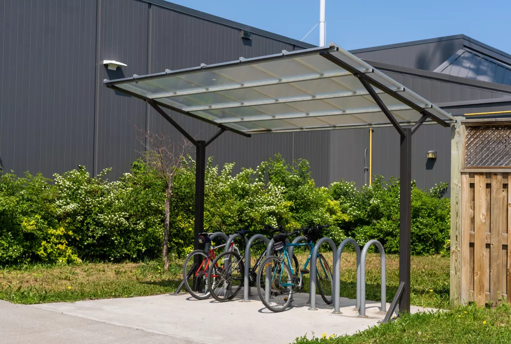 Image of covered bike rack at the McIntyre building.