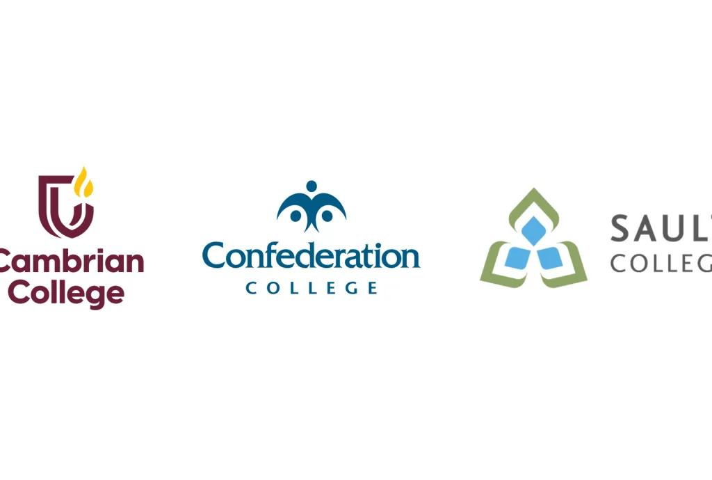 Logos of Cambrian College, Confederation College, and Sault College displayed side by side.
