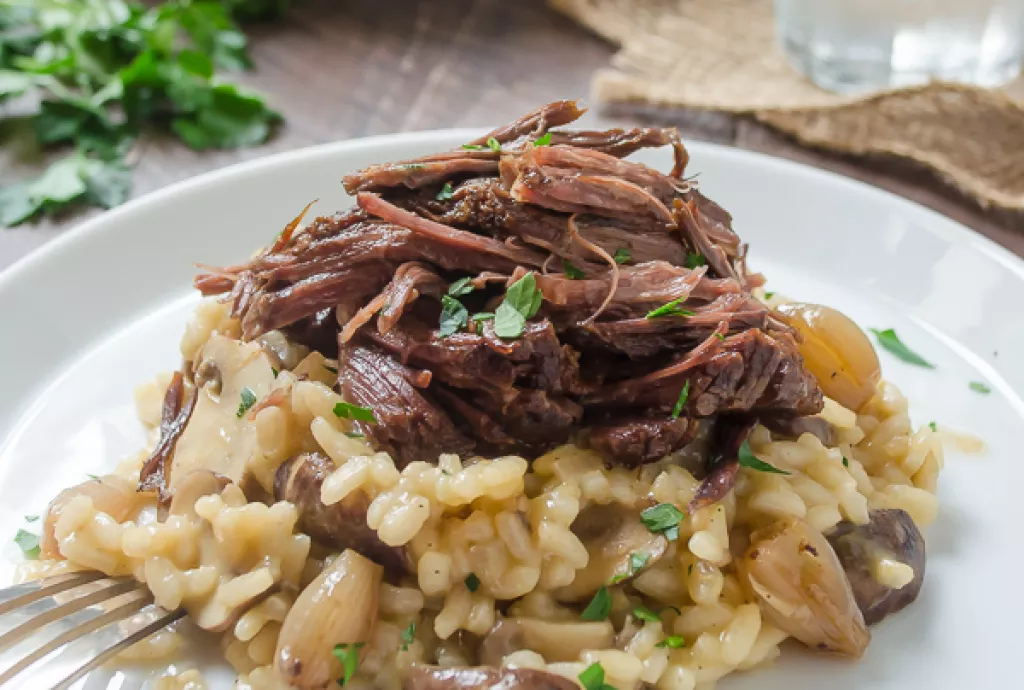Shredded braised beef on Rissotto.