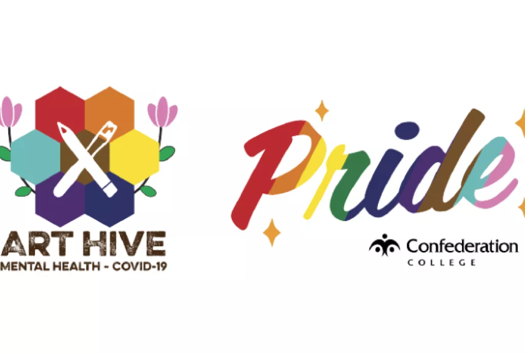 Art Hive and Pride Centre logos in rainbow colours