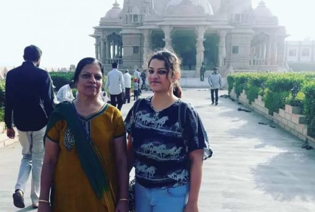 Komal Vijah Shah and her mother in India