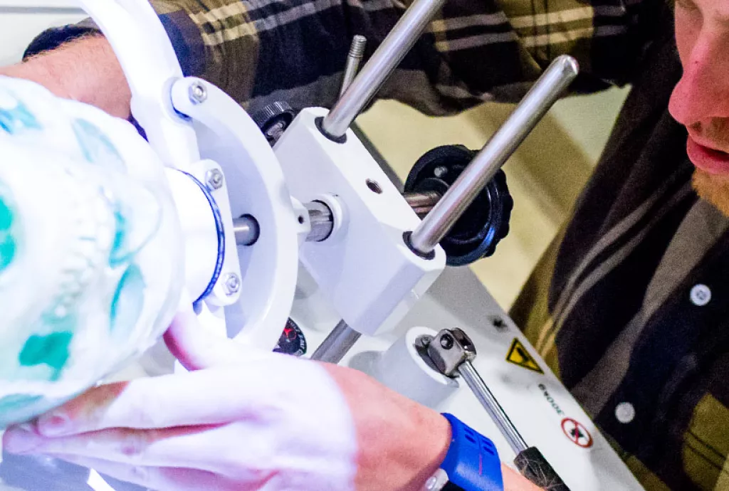 photo - Medical Radiation Technology student preparing to do an x-ray