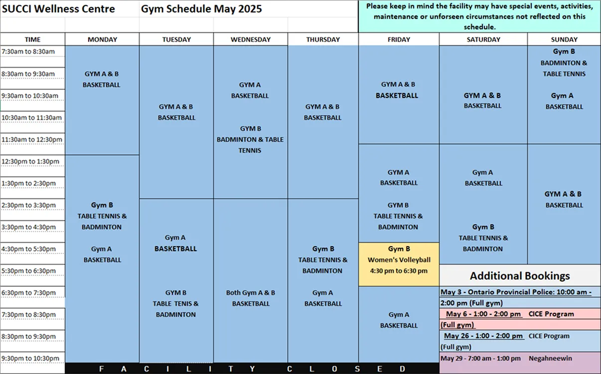 Wellness Center Schedule - May 2025 Gym Schedule - May 2025