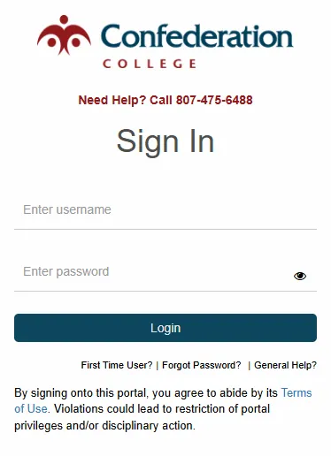 MyCampus Portal login screen with username and password fields