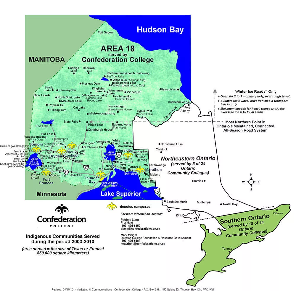 Map of regional campuses locations vs Ontario