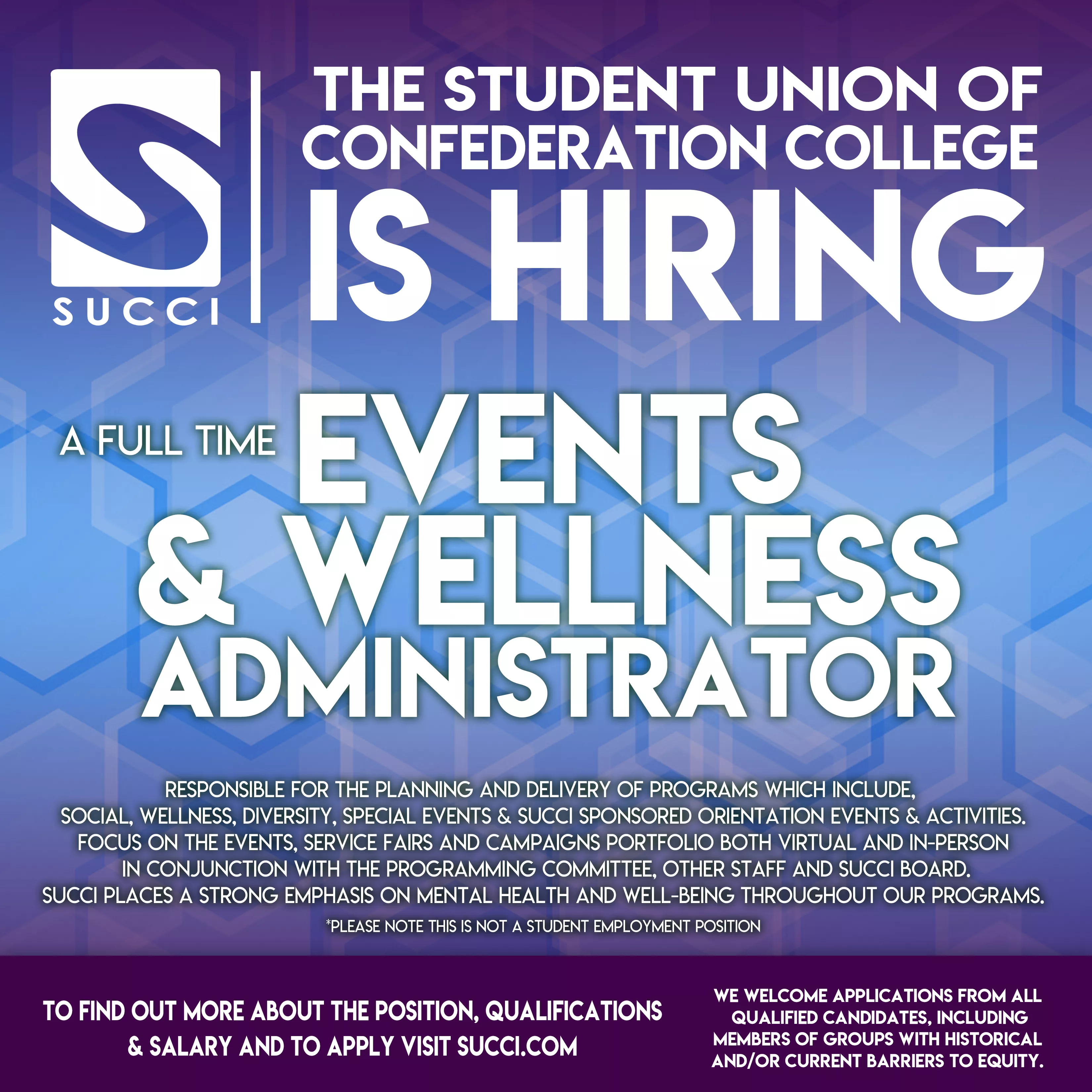 SUCCI is Hiring - Events Administrator- Social & Wellness SUCCI is Hiring - Events Administrator- Social & Wellness