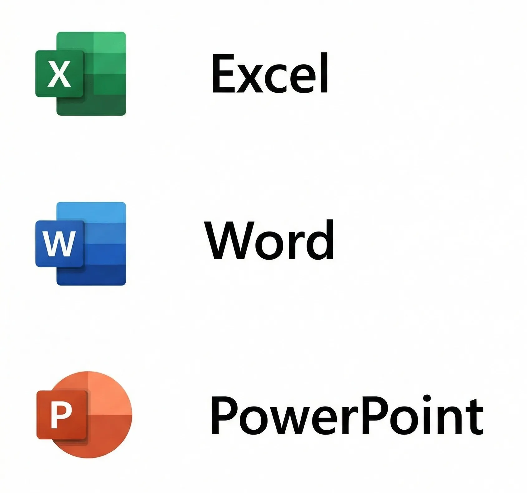 Microsoft 365 app icons for Excel, Word, and PowerPoint