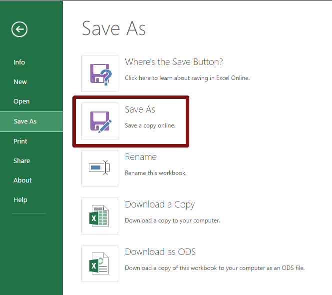 Excel - Save as copy online